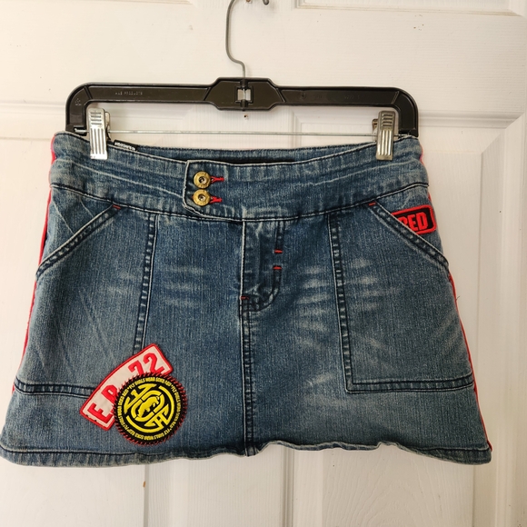 Eckored Y2k Denim Mini Skirt with Patches S - Picture 1 of 5